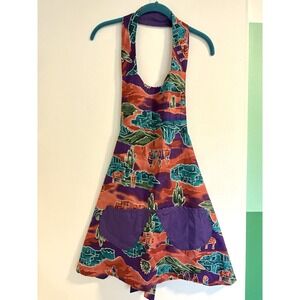 Vintage Reversible Cotton Apron Southwest Desert‎ Print with Horses Cactus Bold